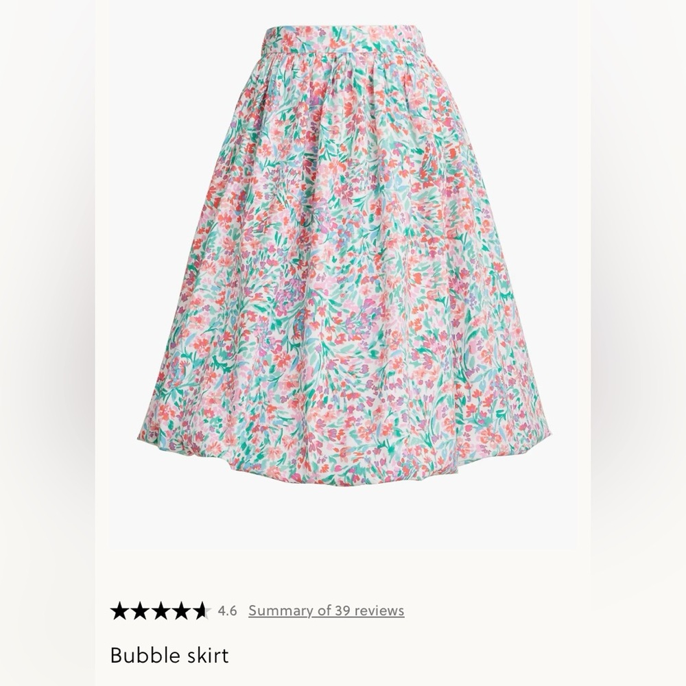 Floral Print Bubble Hem Women's Skirt - White with Pink & Green
